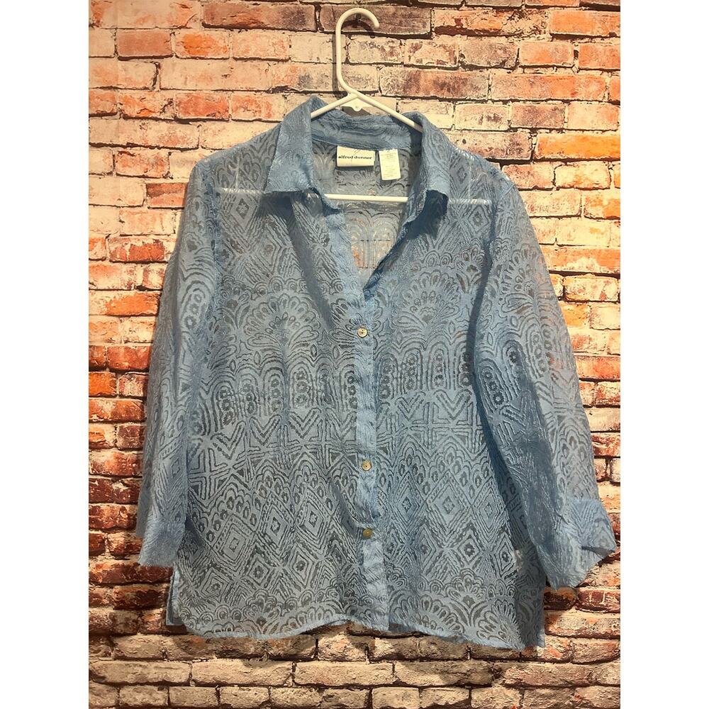 Alfred Dunner Button Up Sheer Textured Top Blue 3… - image 1